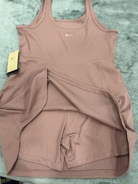Nike One Mauve Slim Fit Ribbed Scoop Neck Mini Athletic Dress